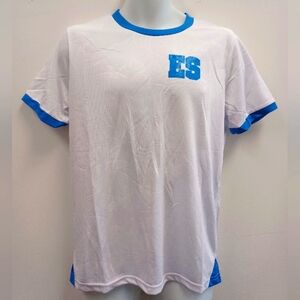 White and Blue T-Shirt with ES Logo El Salvador Soccer Jersey.